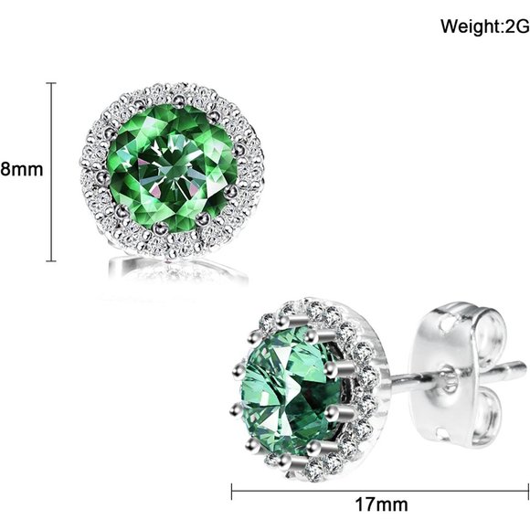 New Emerald/May Birthstone Stud Earrings Set, Copper Plated Cubic Zirc… - Picture 7 of 16